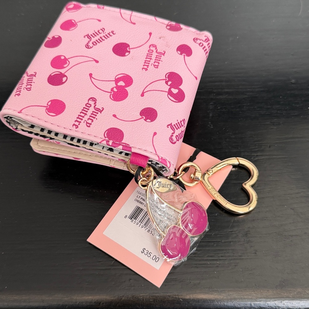 New Juicy Couture pink cherry print wallet clutch wristlet NWT snap envelope - Picture 8 of 8